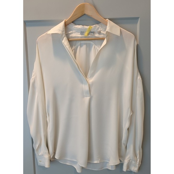 Vince Womens S‎ Shirred Back Yoke Silk Ivory Blouse (Read) - Picture 1 of 13